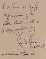 Image of inscription by Gene DeGruson to Tom Averill and Jeff Goudie in their copy of Goat's House